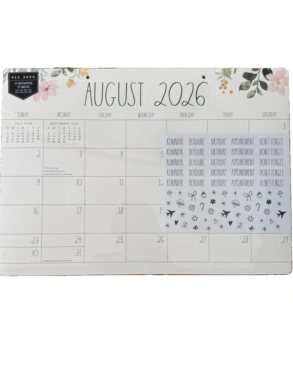 2027 Rae Dunn Desk Blotter Planner Calendar 17 Month August’06-Dec.2027 Floral